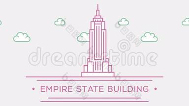 帝国大厦纽约。 部分的集合.. 动画勾勒地标4K镜头